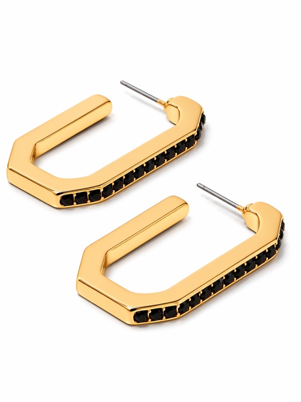 1CTW Pave Onyx Gold Elongated Oval Huggie Earrings
